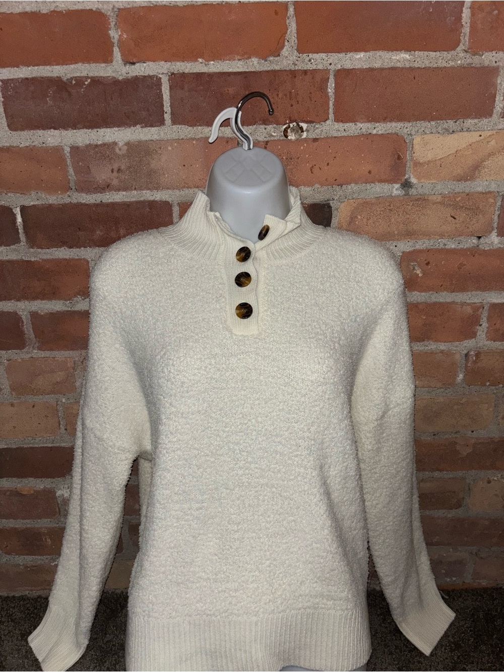 Pink Lily Cozy Cream TurtleNeck Button Women's Sweater - Picture 2 of 4